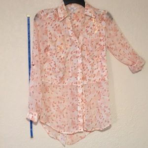 Coral Floral Print Sheer Top
